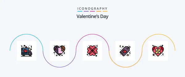 Valentines Day Line Filled Flat Icon Pack Including Bandage Sale — Stockový vektor