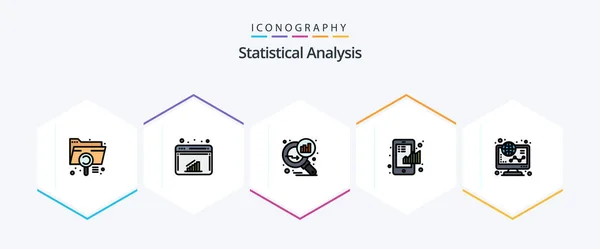 Statistical Analysis Filledline Icon Pack Including Statistical Finance Web Chart — стоковый вектор