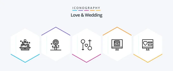 Love Wedding Line Icon Pack Including Lover Calendar Search Passion — Stockvector