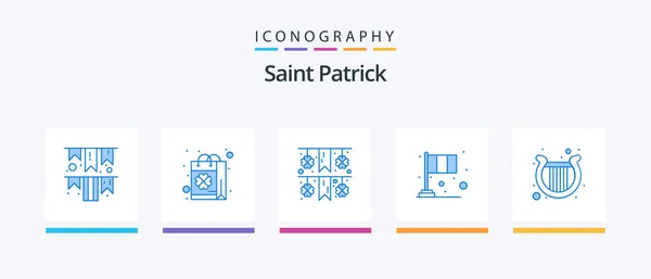Saint Patrick Blue Icon Pack Including Harp Irish Shopping Flag — Stockový vektor