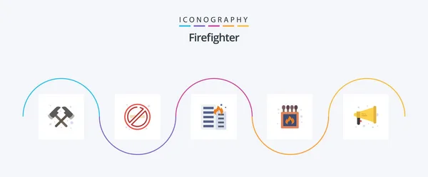 Firefighter Flat Icon Pack Including Megaphone Box Fire Match Camping — Archivo Imágenes Vectoriales