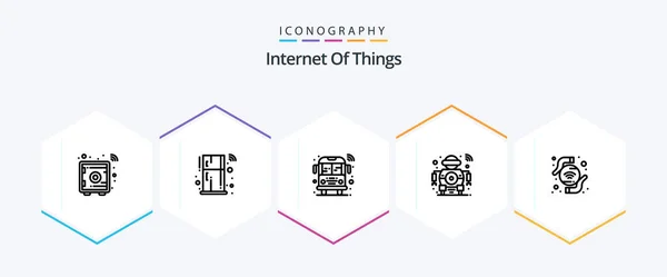 Internet Things Line Icon Pack Including Technology Smart Bus Scanning — стоковый вектор