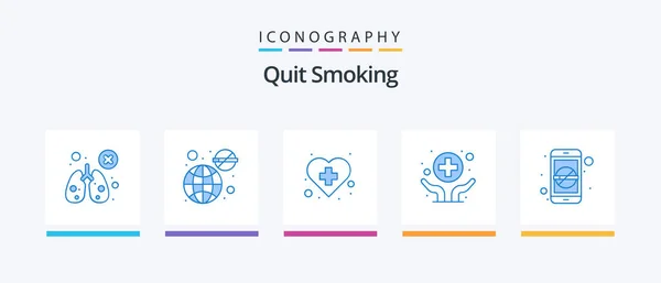 Quit Smoking Blue Icon Pack Including Medicine Hands Healthcare Health — 图库矢量图片