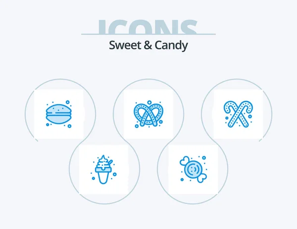 Sweet Candy Blue Icon Pack Icon Design Dessert Pretzel Cake — Vetor de Stock