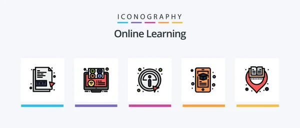 Online Learning Line Filled Icon Pack Including Education Information Book — Stock Vector