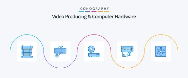 Video Producing Computer Hardware Blue Icon Pack Including Input Connection — Vetor de Stock