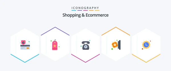 Shopping Ecommerce Flat Icon Pack Including Sale Money Contact Payment — Stok Vektör