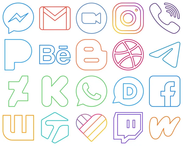 High Quality Colourful Outline Social Media Icons Behance Meeting Rakuten — Wektor stockowy