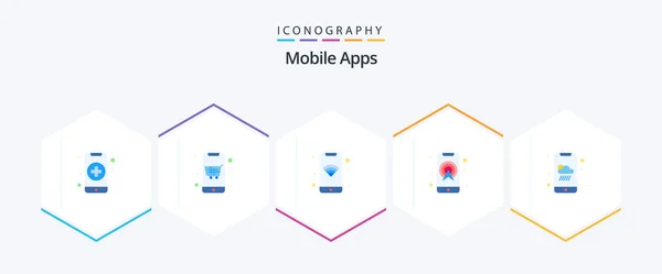 Mobile Apps Flat Icon Pack Including Smartphone Navigation App Location — Vector de stock