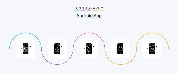 Android App Glyph Icon Pack Including App Android Interface Stop — Stockvector