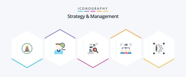 Strategy Management Flat Icon Pack Including Project Team User Search — Stock Vector