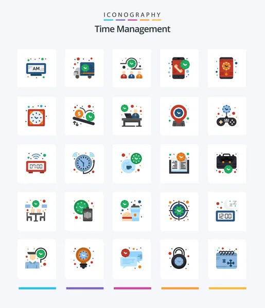 Creative Time Management Flat Icon Pack Clock Receiver Meeting Phone — Vettoriale Stock