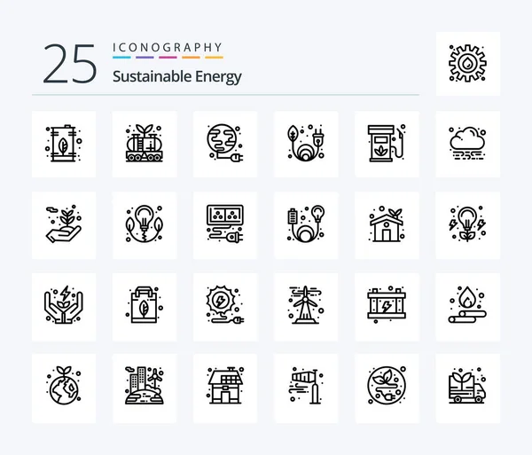 Sustainable Energy Line Icon Pack Including Biodiesel Green Energy Power —  Vetores de Stock