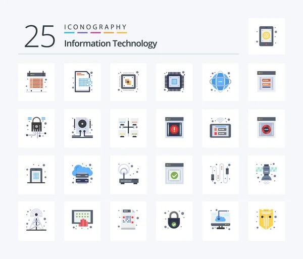 Information Technology Flat Color Icon Pack Including Device Chip Encryption — Vetor de Stock