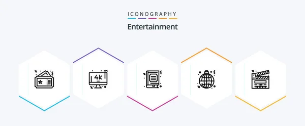 Entertainment Line Icon Pack Including Hang Globe Study — Vettoriale Stock
