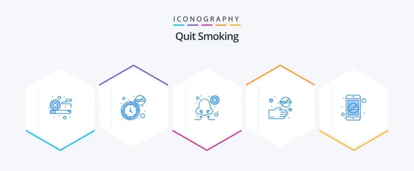 Quit Smoking Blue Icon Pack Including Prohibited Cross Time Smoke — 图库矢量图片