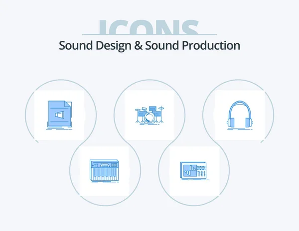 Sound Design Sound Production Blue Icon Pack Icon Design Instrument — Stockový vektor