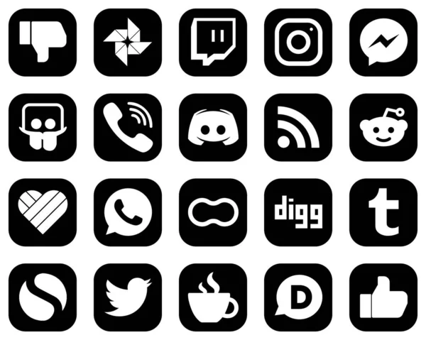 Customizable White Social Media Icons Black Background Message Facebook Discord — Stockvector