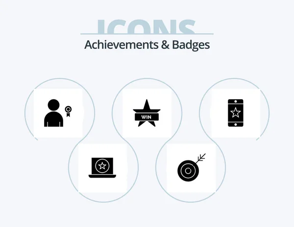 Achievements Badges Glyph Icon Pack Icon Design Award Win Achievement — Stock Vector