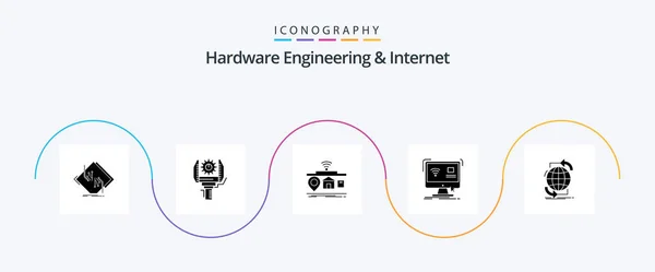 Hardware Engineering Internet Glyph Icon Pack Including Monitor Control Production — стоковый вектор