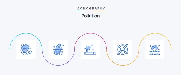 Pollution Blue Icon Pack Including Smoke Garbage Smoke Fire Disable — Stock vektor