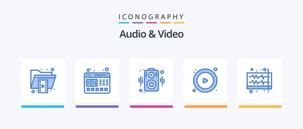 Audio Video Blue Icon Pack Including Sound Audio Website Player — Stockvector