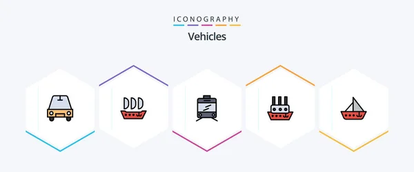 Vehicles Filledline Icon Pack Including Vehicles Ship Ship Boat — Wektor stockowy