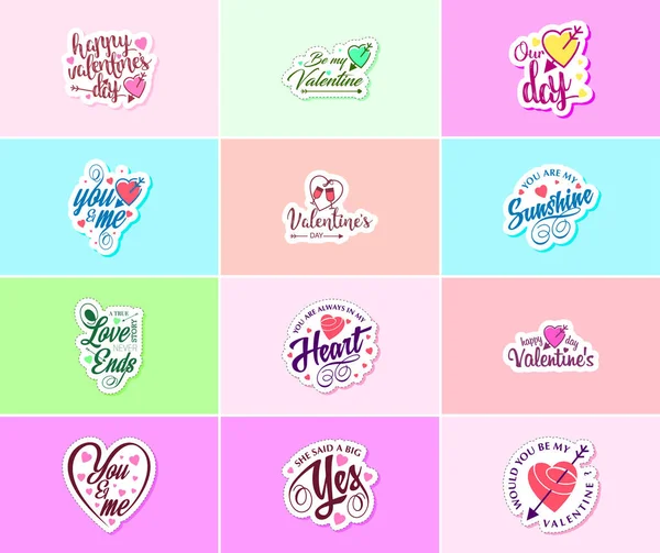 Valentine Day Time Love Flowers Graphics Stickers — Διανυσματικό Αρχείο