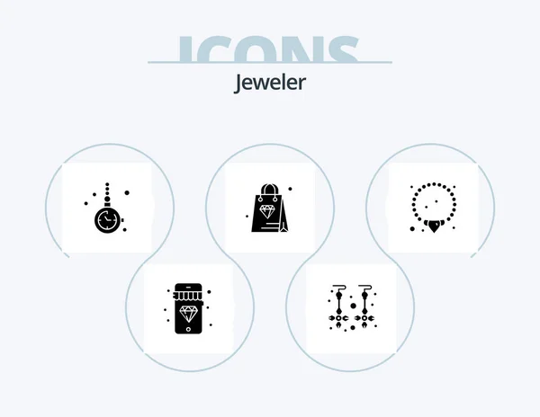 Jewellery Glyph Icon Pack Icon Design Mala Bracelet Accessory Diamond — Vetor de Stock