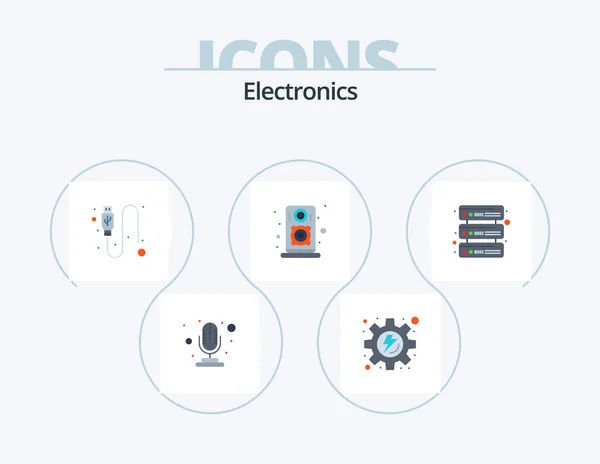 Electronics Flat Icon Pack Icon Design Network Usb Servers Speaker — Stock Vector