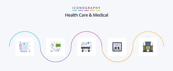 Health Care Medical Flat Icon Pack Including Care Machine Bed — Stok Vektör