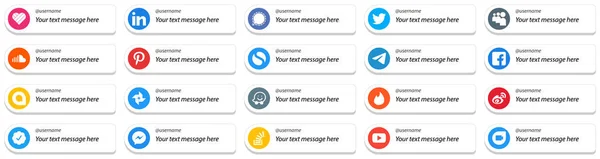 Customizable Social Media Follow Icons Facebook Messenger Myspace Telegram Pinterest — Stockvektor