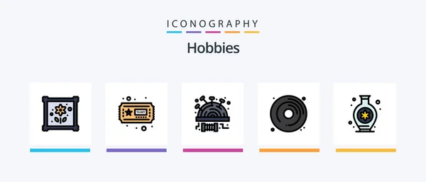 Hobbies Line Filled Icon Pack Including Sew Modest Mic Hobby — Stockový vektor