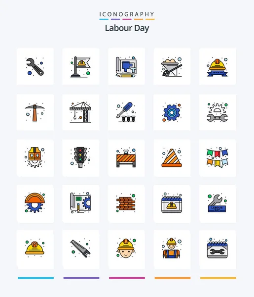 Creative Labour Day Line Filled Icon Pack Hat Cap Document — Vector de stock