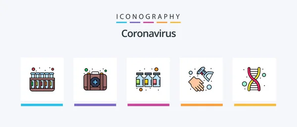 Coronavirus Line Filled Icon Pack Including Infection Pharmacy Bowl Virus — Image vectorielle