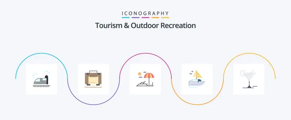 Tourism Outdoor Recreation Flat Icon Pack Including Drink Glass Beach — Stockvector