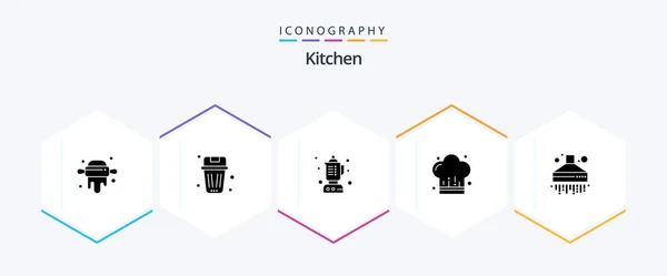 Kitchen Glyph Icon Pack Including Kitchen Extractor Blender Restaurant Cook — Vector de stock