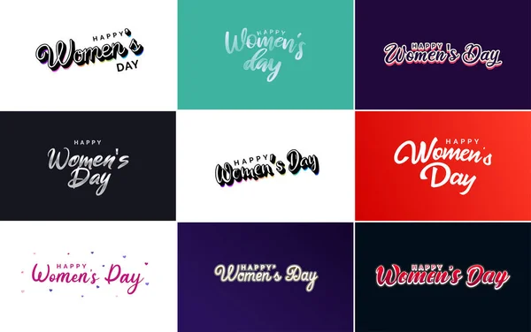 March 8Th Typographic Design Set Happy Women Day Text — Stok Vektör