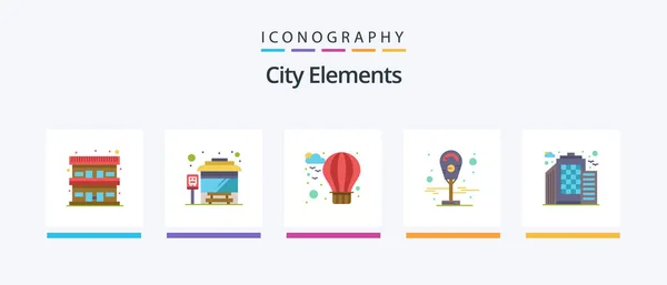 City Elements Flat Icon Pack Including City Air Building Meter — Stok Vektör