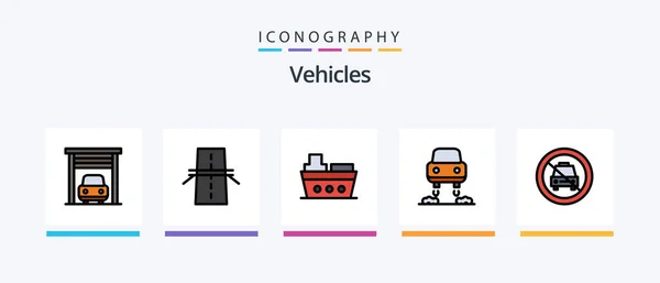Vehicles Line Filled Icon Pack Including Star Car Key Highway — Archivo Imágenes Vectoriales