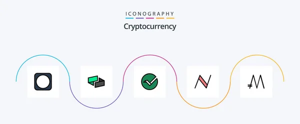 Cryptocurrency Line Filled Flat Icon Pack Including Coin Currency Vertcoin — Διανυσματικό Αρχείο