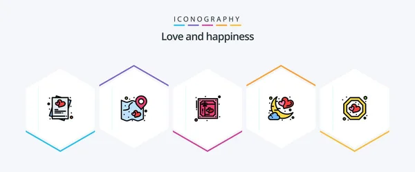 Love Filledline Icon Pack Including Moon Date Strategy Romantic Love — Stock Vector
