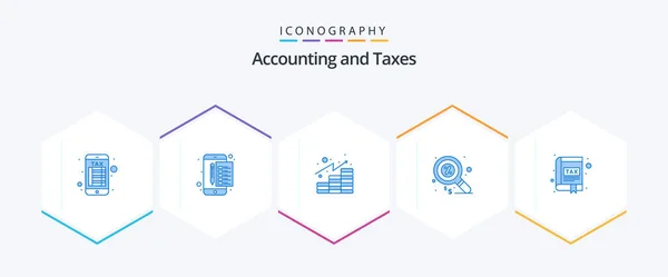 Taxes Blue Icon Pack Including Book Money Analytics Marketing Duty — Vettoriale Stock