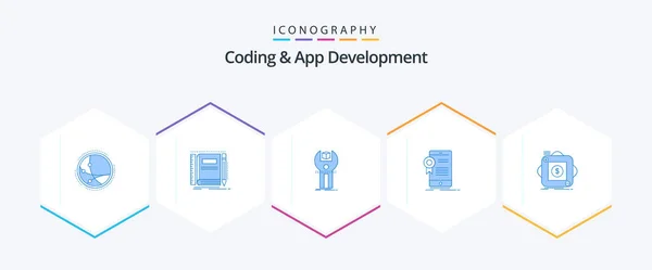 Coding App Development Blue Icon Pack Including App Certificate Pocket — Vettoriale Stock