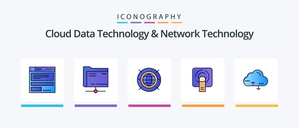 Cloud Data Technology Network Technology Line Filled Icon Pack Including — Vetor de Stock