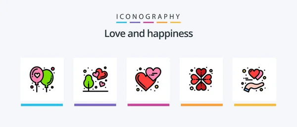 Love Line Filled Icon Pack Including Rosebud Heart Rose Plant — Stock vektor