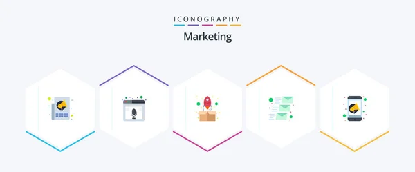 Marketing Flat Icon Pack Including Email Message Mail Podcast Email — Vetor de Stock