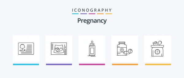 Pregnancy Line Icon Pack Including Baby Van Liquid Help Truck — стоковый вектор