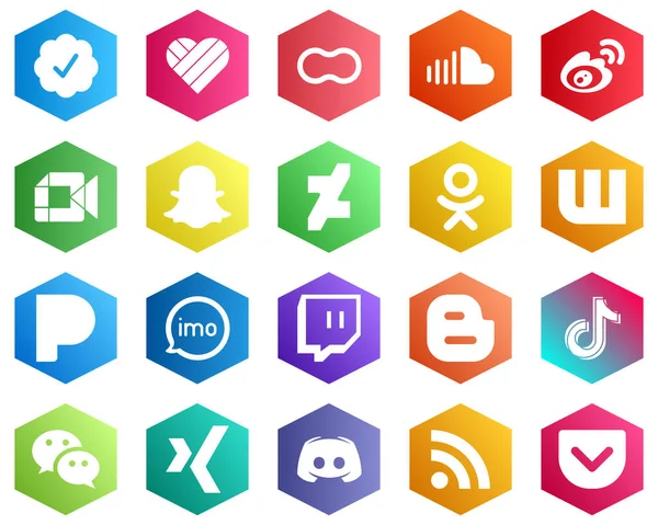 Stylish White Icons Odnoklassniki Snapchat Weibo Google Meet Icons Hexagon — Image vectorielle