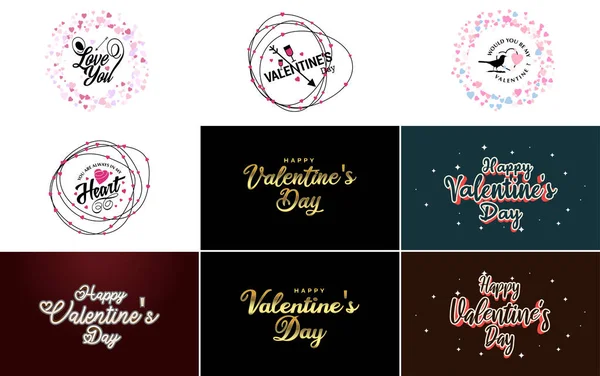 Red Flat Design Valentine Day Label Pack — Stock Vector